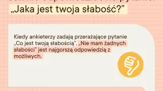 Jak nie odpowiadać na pytania na rozmowie kwalifikacyjnej: „Nie mam żadnych słabości” to najgorsza odpowiedź. Kciuk w dół symbolizuje błąd.