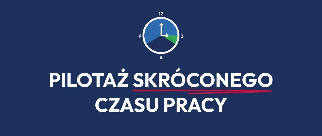 Pilotaz skróconego czasu pracy. Zegar symbolizuje efektywne zarządzanie czasem.