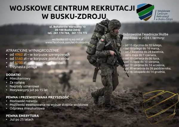 Chcesz wiedzieć, jak dostac sie do wojska? Rekrutacja w Busku-Zdroju oferuje atrakcyjne wynagrodzenie, dodatki i pewną przyszłość. Sprawdź terminy służby.